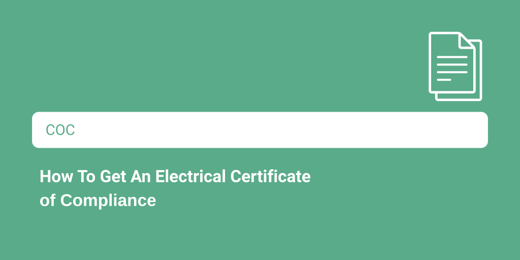 Search bar with "COC" and a certificate icon, illustrating how to get an Electrical Certificate of Compliance